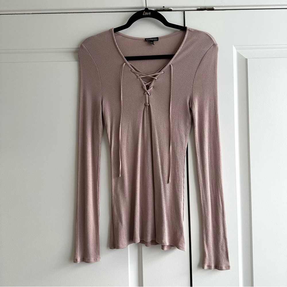 3/$25 ⭐️ Express Mauve Pink Lace-Up Stretchy Long Sleeve Top